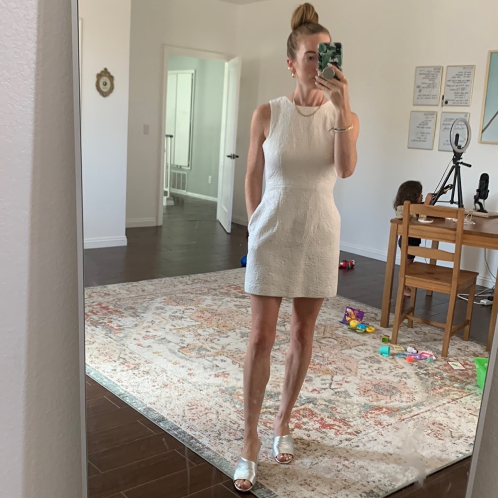 White on white floral dress w silver threading